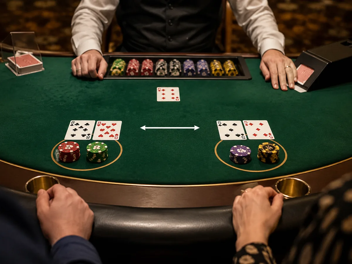 High-quality Blackjack Switch table scene showing two player hands and switching concept